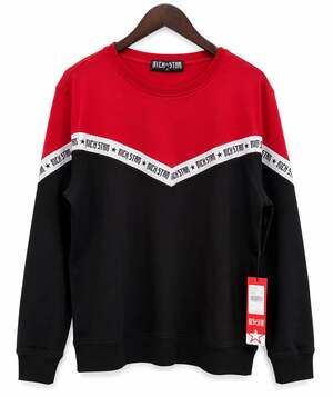 NWT Rich Star Red and Black Chevron Colorblock Pullover Crewneck Sweatshirt
